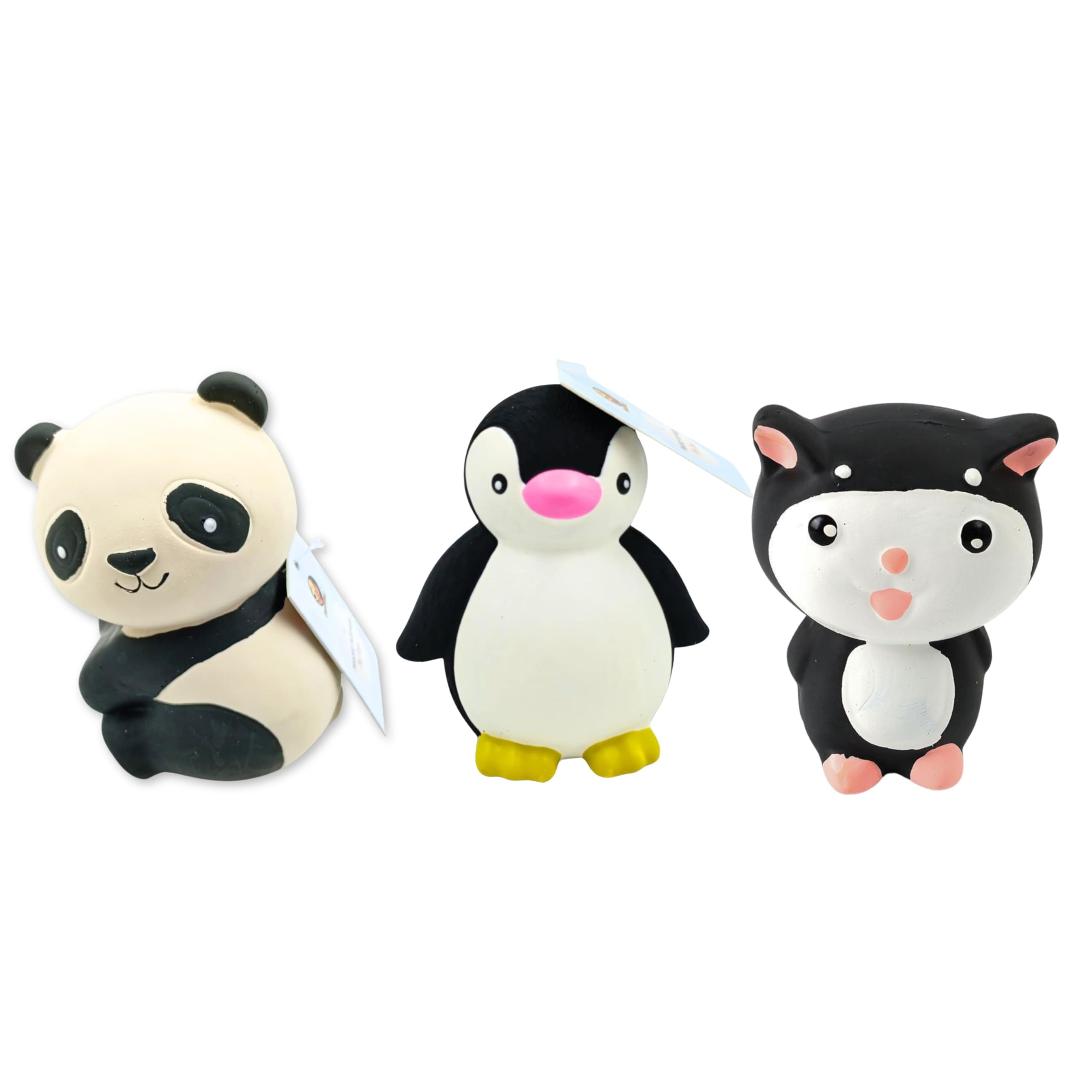 Foodie Puppies 3In1 Combo Of Latex Dog Squeaky Toy (Panda, Penguin, Black & White Kitty) For Small Dogs And Puppies | Animal D