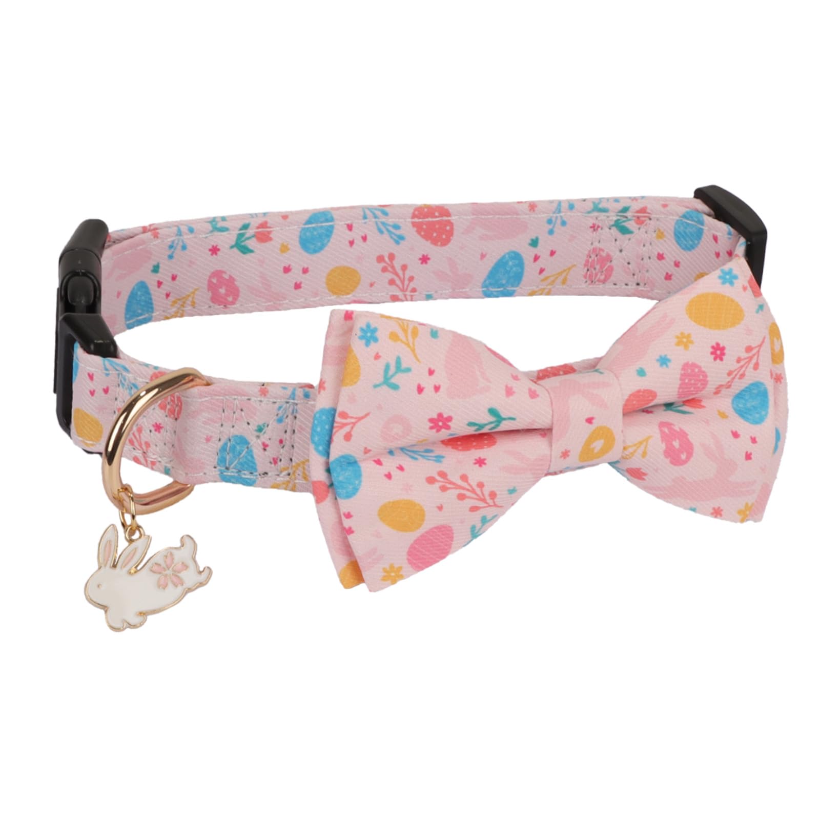 Ptdecor Easter Dog Collar With Bowtie, Multi Size, Adjustable Pink Rabbit Pet Collars For Large Dogs (Large)