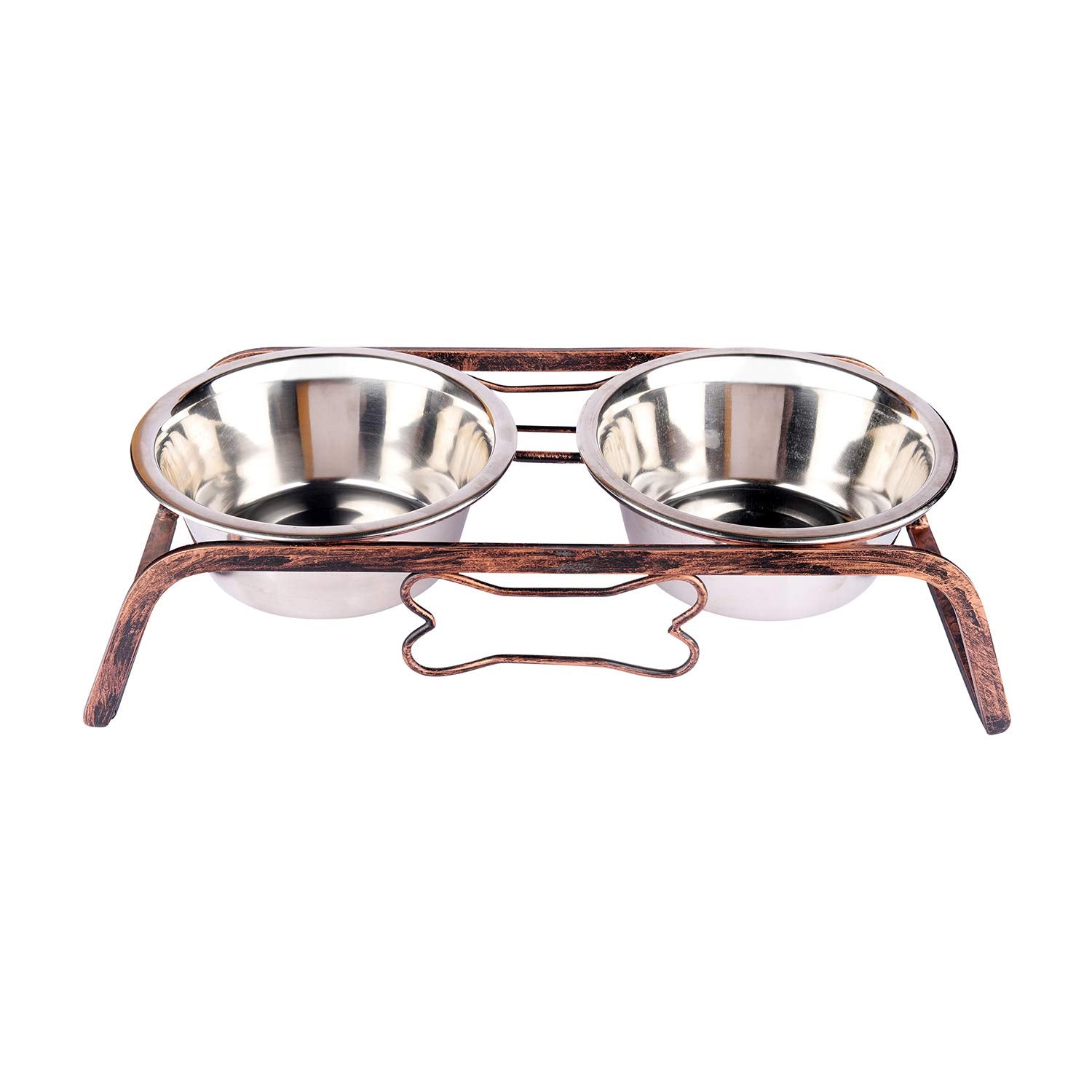 Naaz Pet Supplies Stainless Steel Wrought Iron Dog Bowl Stand Collection Rustic Bone Diner Food And Water Bowls With Iron Stand 