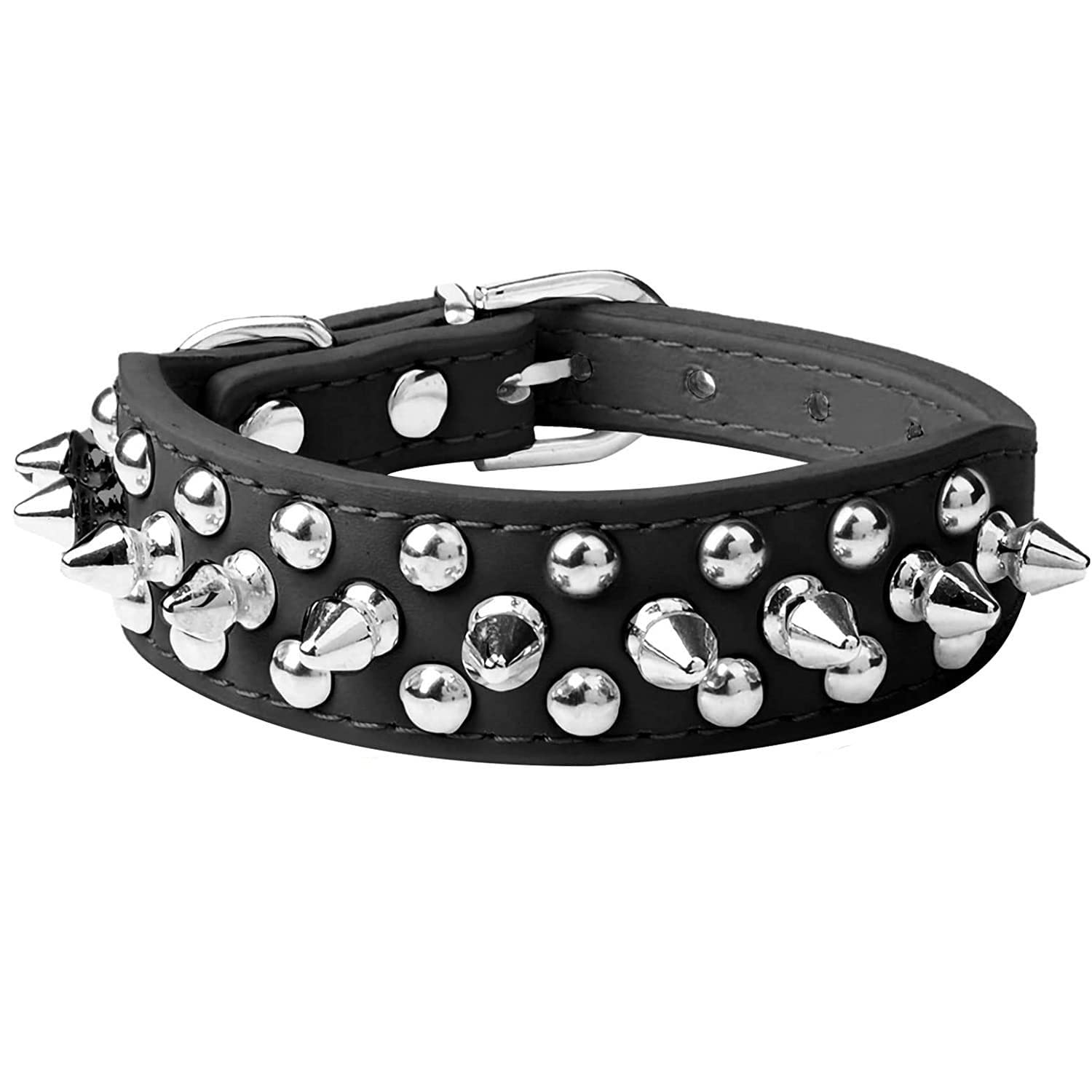 haoyueer Spiked Dog Collar Soft Pu Leather Mushrooms Rivet Spike Studded Puppy Adjustable Pet Collars for Small Breeds (L, Black