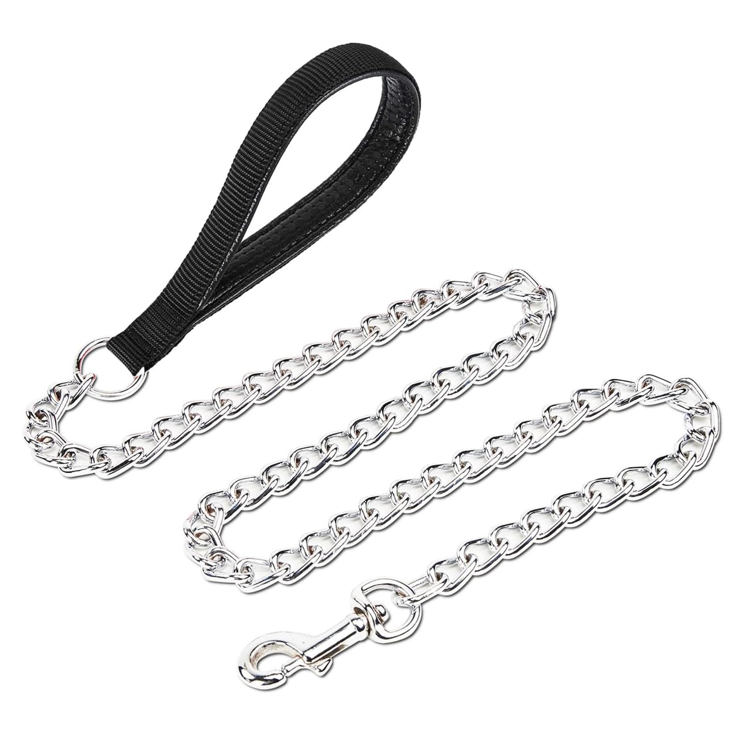 Petiry Chain Leash Metal Dog Leash Chrome Plated With Soft Padded Handle For Small Dogs.(S, Black Handle)