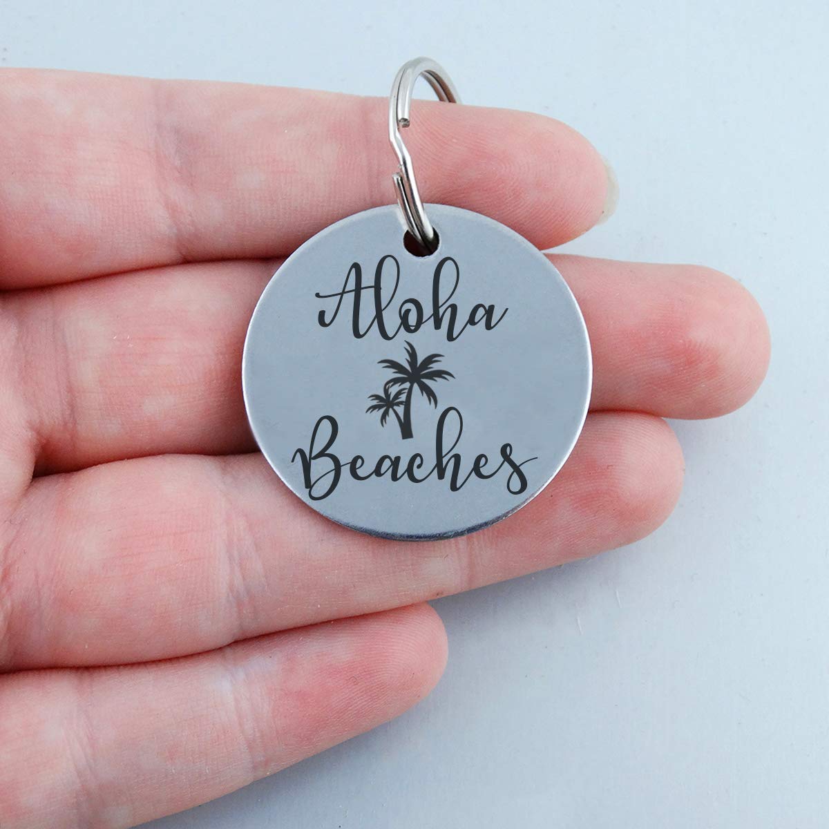 Aloha Beaches Personalized Pet Id Tag - 30Mm Double Sided Laser Engraved For Dog Or Cat