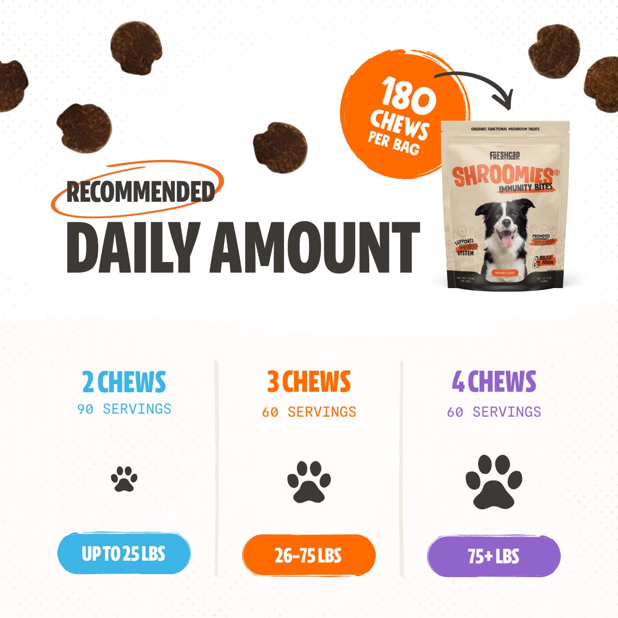 Shroomies - Organic Mushroom Complex for Dogs - Turkey Tail, Lions Mane - DHA, EPA, Turmeric and Kelp - 180 Soft Chews - Immunit