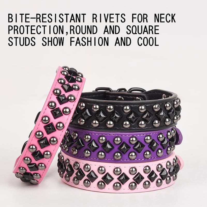 Spiked Studded Dog Collar Soft Pu Leather Spike Dog Collar Adjustable Pet Collars For Small Medium Large Dogs (Purple, S)
