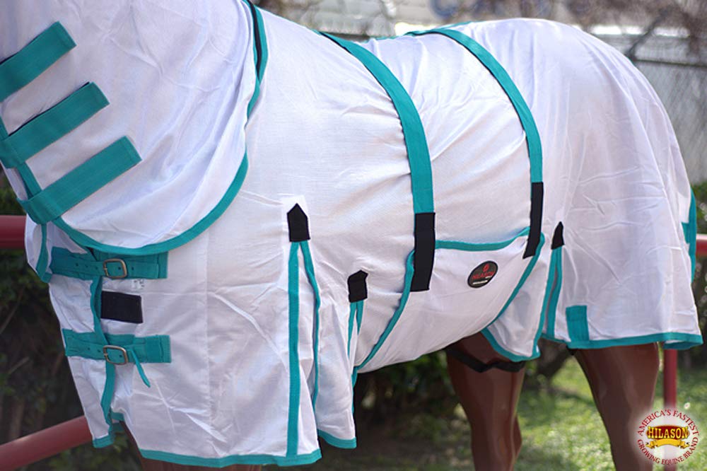 White With Turquoise Piping 84 Inch Hilason 84 Inches Horse Ultra Violet Rays Protect Mesh Bug Mosquito Horse Fly Sheet Summer S