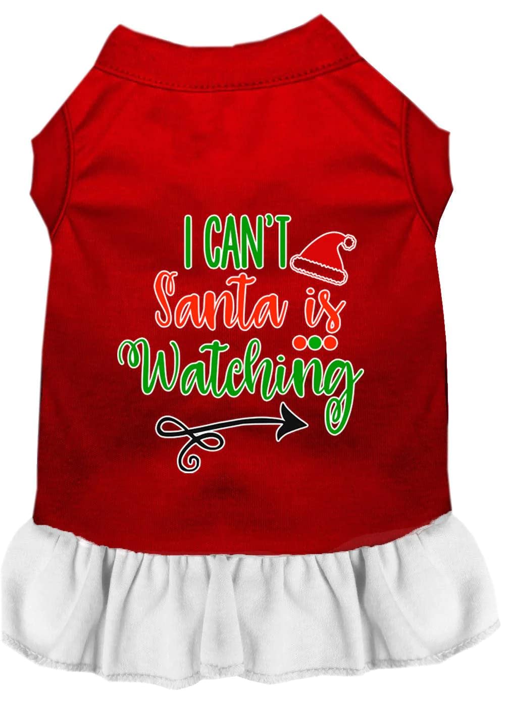 Christmas Pet Dog & Cat Dress Screen Printed, "I Can't, Santa Is Watching" Red W/White 3XL (25-35 lbs.)