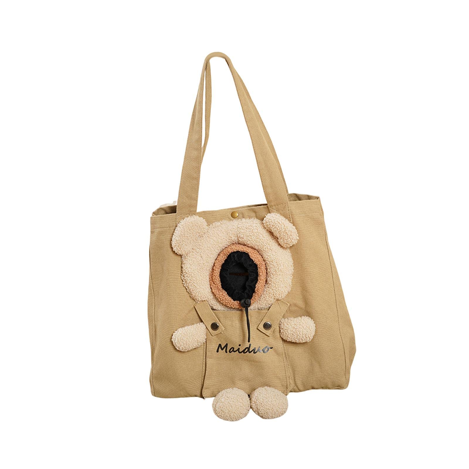 SECRET DESIRE Pet Canvas Shoulder Carrying Bag Handbag Cat Carrier Cute Bear Shaped Travel Khaki