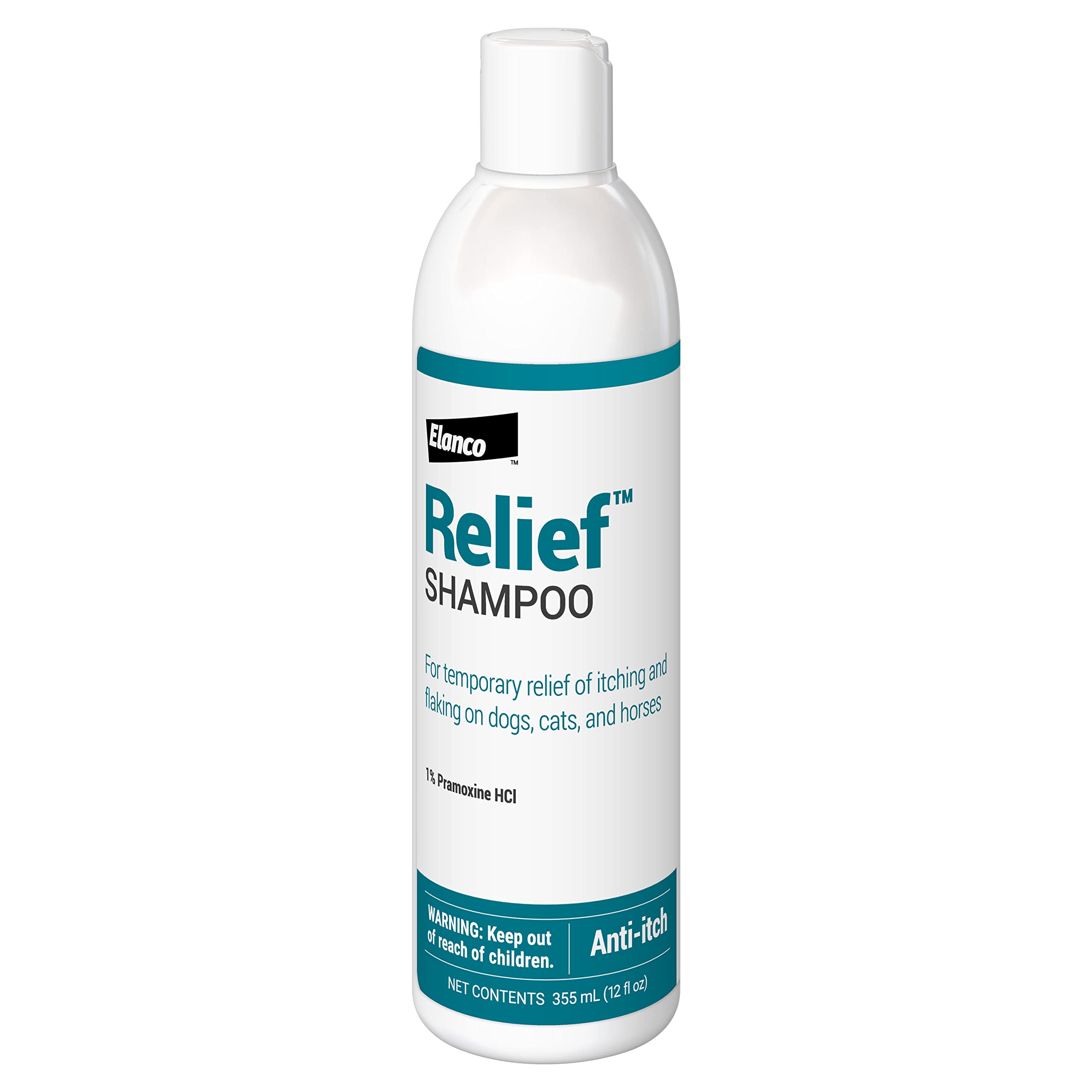 Elanco Relief Shampoo, temporary relief of itching and flaking, moisturizer for dry skin and coat, for dogs, cats and horses, 12