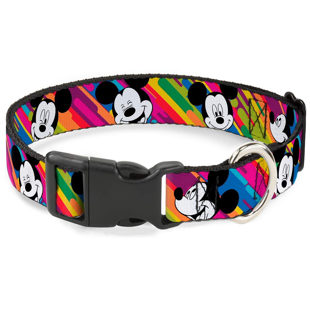 Buckle-Down Plastic Clip Collar - Mickey Mouse Expressions Multi Color White/Black - 1/2' Wide - Fits 8-12' Neck - Medium