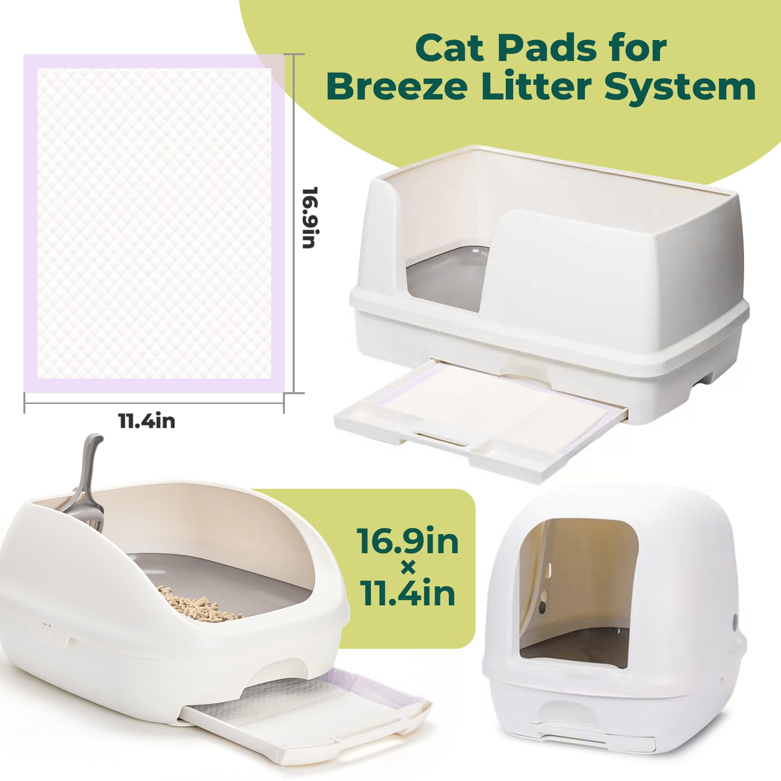 Cat Pads Refills For Tidy Cats Breeze Litter System - Super Absorbent 6-Layer Pads For Odor Control Unscented - 16.9'' X 11.4''
