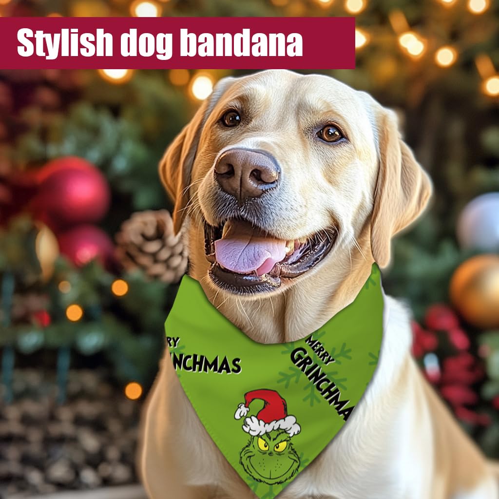 68Win Funny Christmas Bandana Set, Adjustable Double Sided Triangle Bibs Scarf For Medium Large Dogs, Set Of 2