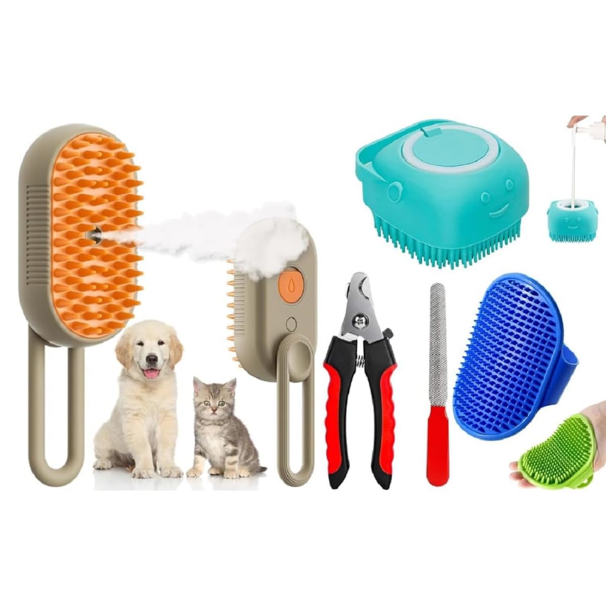 Pet Fun Pet Fun 4In1 Pet Grooming Kit Bath Brush Steam 3In1 Water Brush | Silicone Bath & Massage Tool | Adjustable Rubber Bat