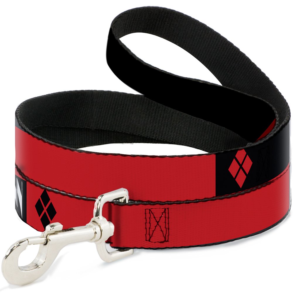 Buckle-Down Pet Leash - Harley Quinn/Diamonds Black/Red/White - 4 Feet Long - 1' Wide