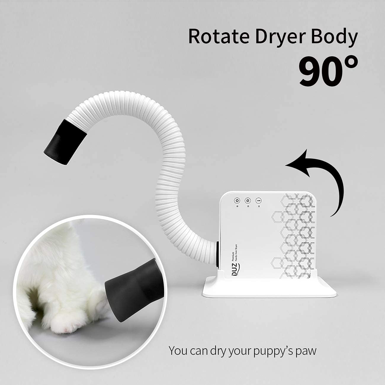 DUZ V2 Super Quiet Pet Dryer - Low-Noise Dog & Cat Grooming Tool, Medium Size, White, Model iMD-1000T, 1-Year Warranty