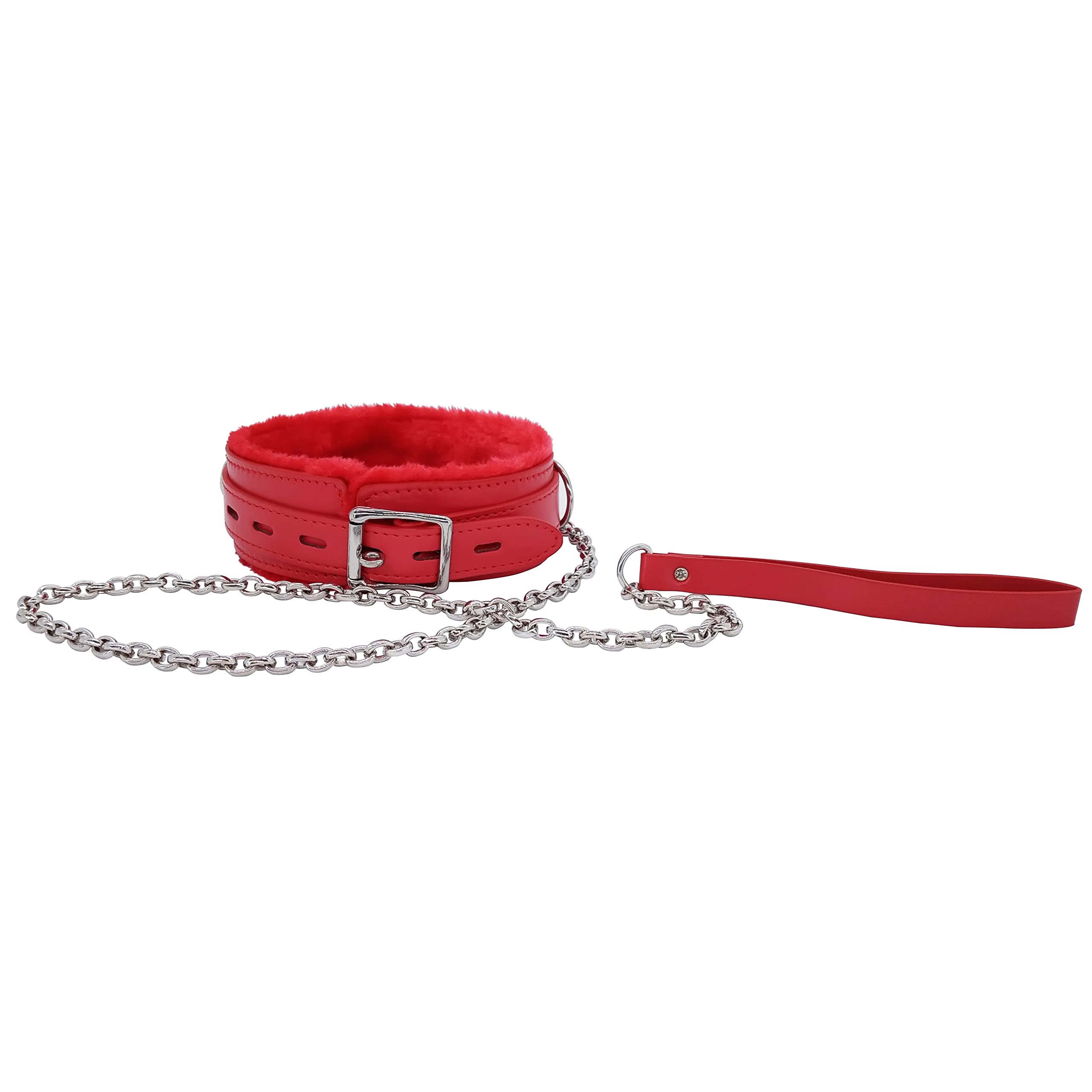 Red Leather Choker Collars Soft Inner Fur For Comfort Detachable Leash Chain Durable Leather Collar With Alloy Buckle