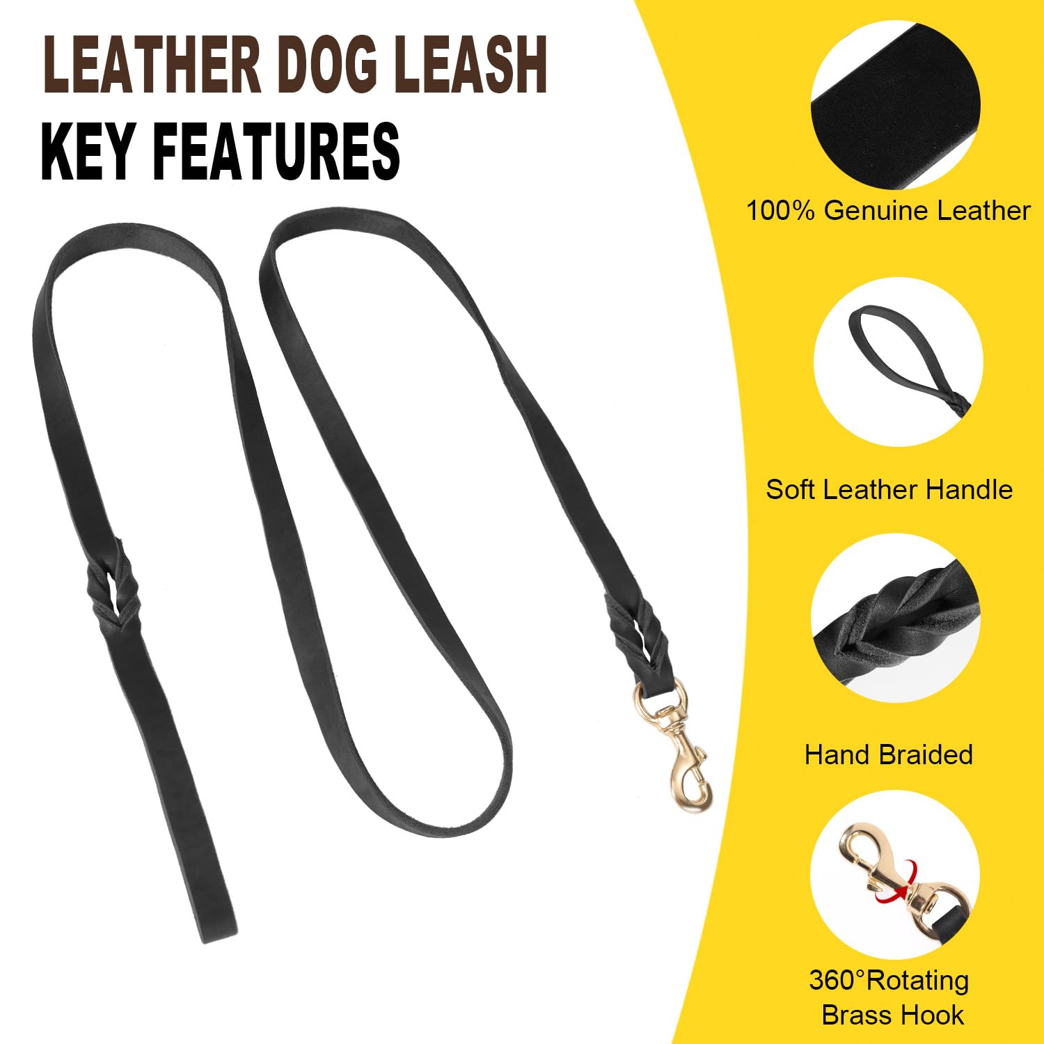 Lwbmg 5Ft Leather Dog Collar And Leash Set, Heavy Duty Dog Leash And Collar With Metal Buckle,Adjustable Pet Collar And Leash, S