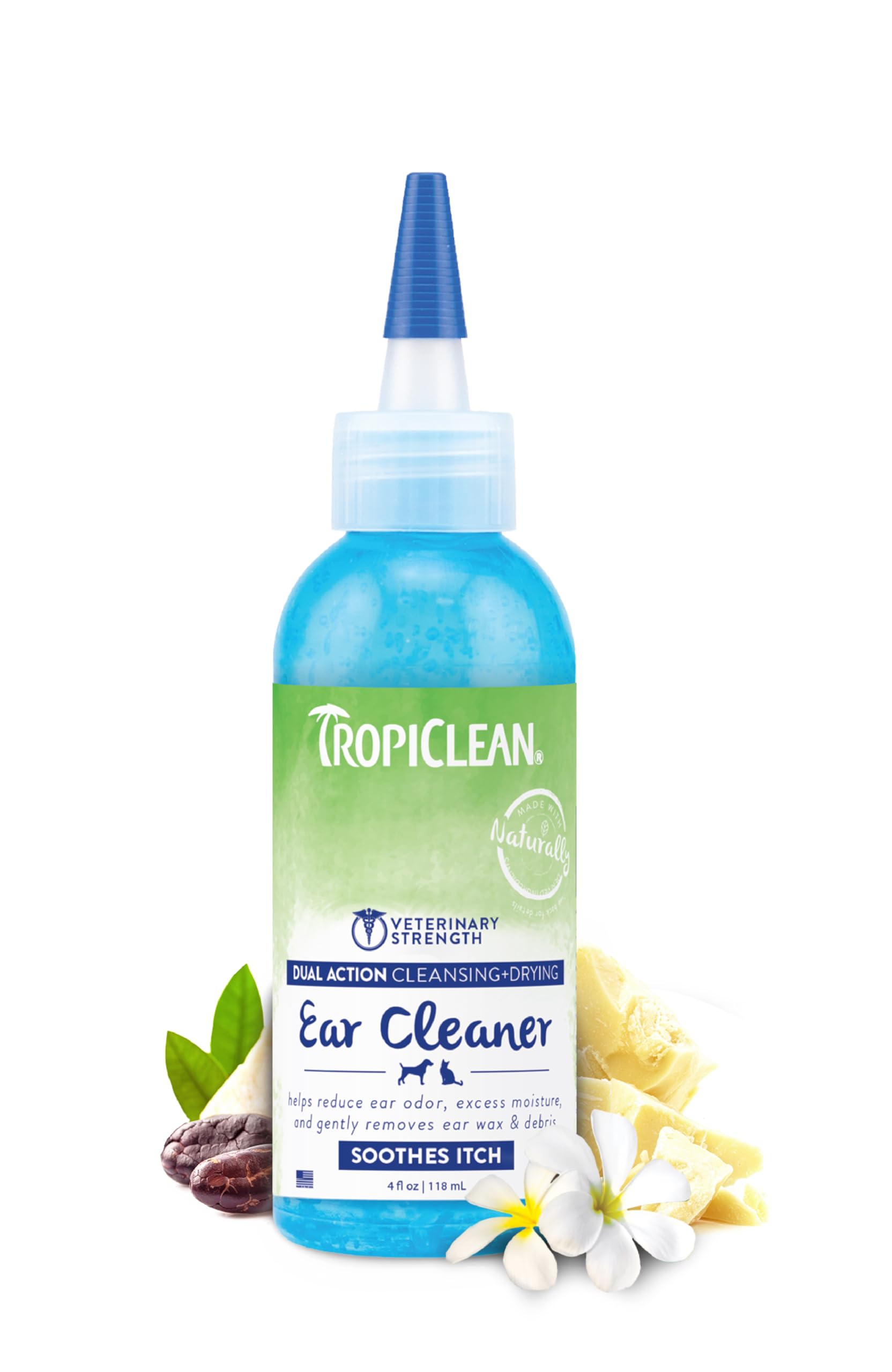 TropiClean Dog Ear Cleaner, Vet Recommended Ear Cleaning Solution for Itch Relief, Daily Use Drops Prevent Infection, Cat Safe, 
