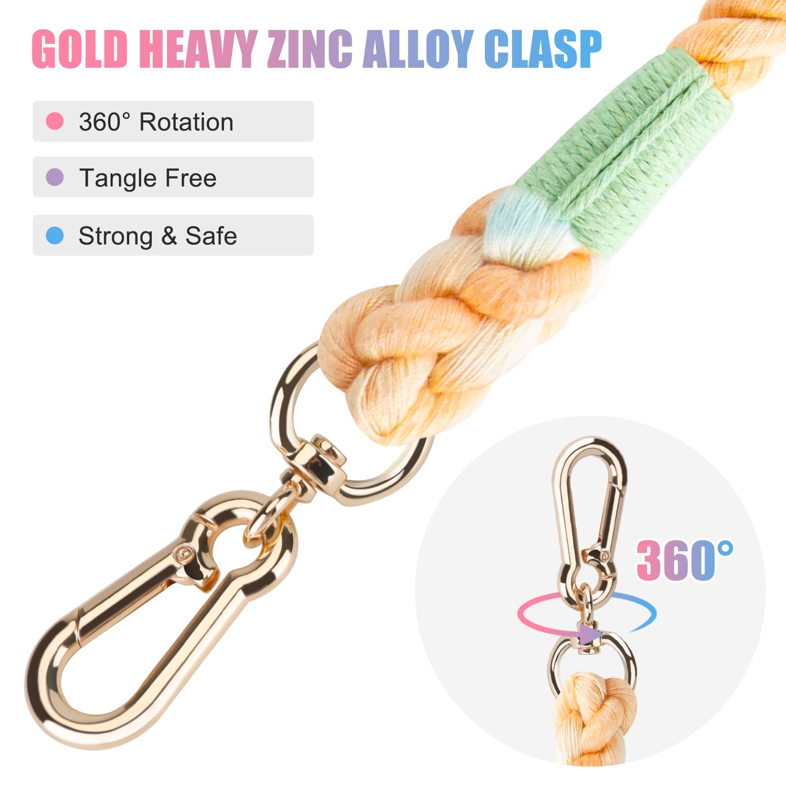 Nugutic Rope Dog Leash Handmade Braided Cotton Rope Leashes With Heavy Duty Metal Clasp, Cute Dog Leash, Wedding Dog Leash (Colorful Macaron, 5 Ft)
