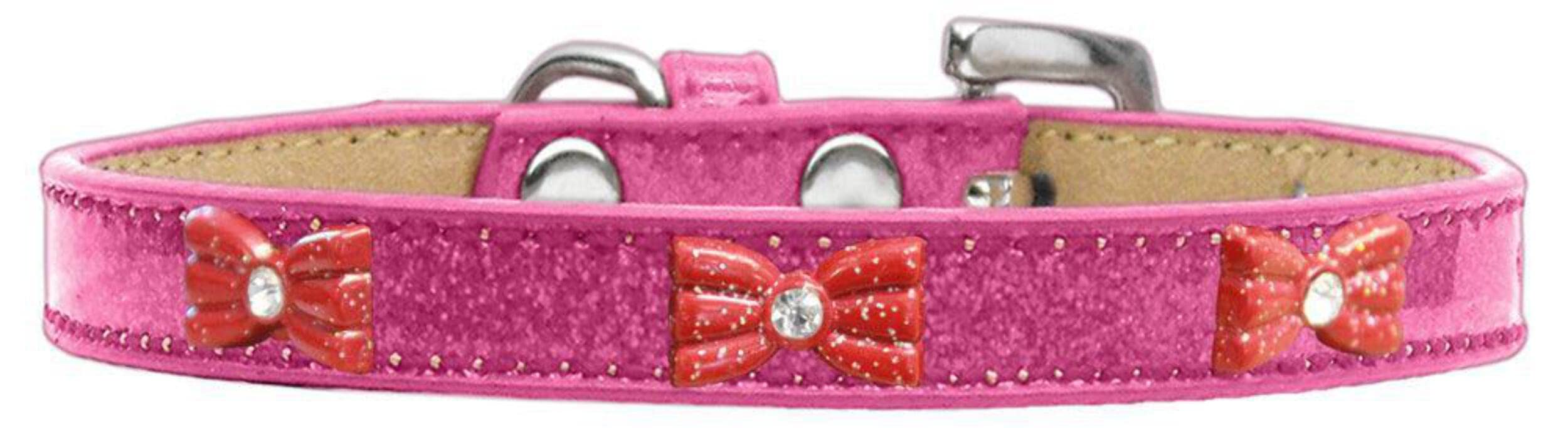 Dog, Puppy & Pet Widget Ice Cream Collar, "Red Glitter Bow" Pink 18