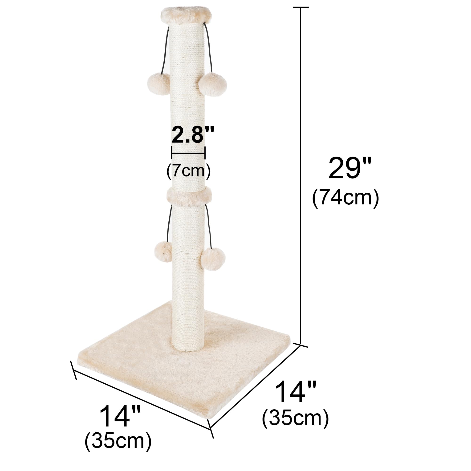 Dimaka 29'' Cat Scratching Post, Natural Sisal Rope Scratch Post With 4 Teasing Toy Balls For Large Cats (Beige)