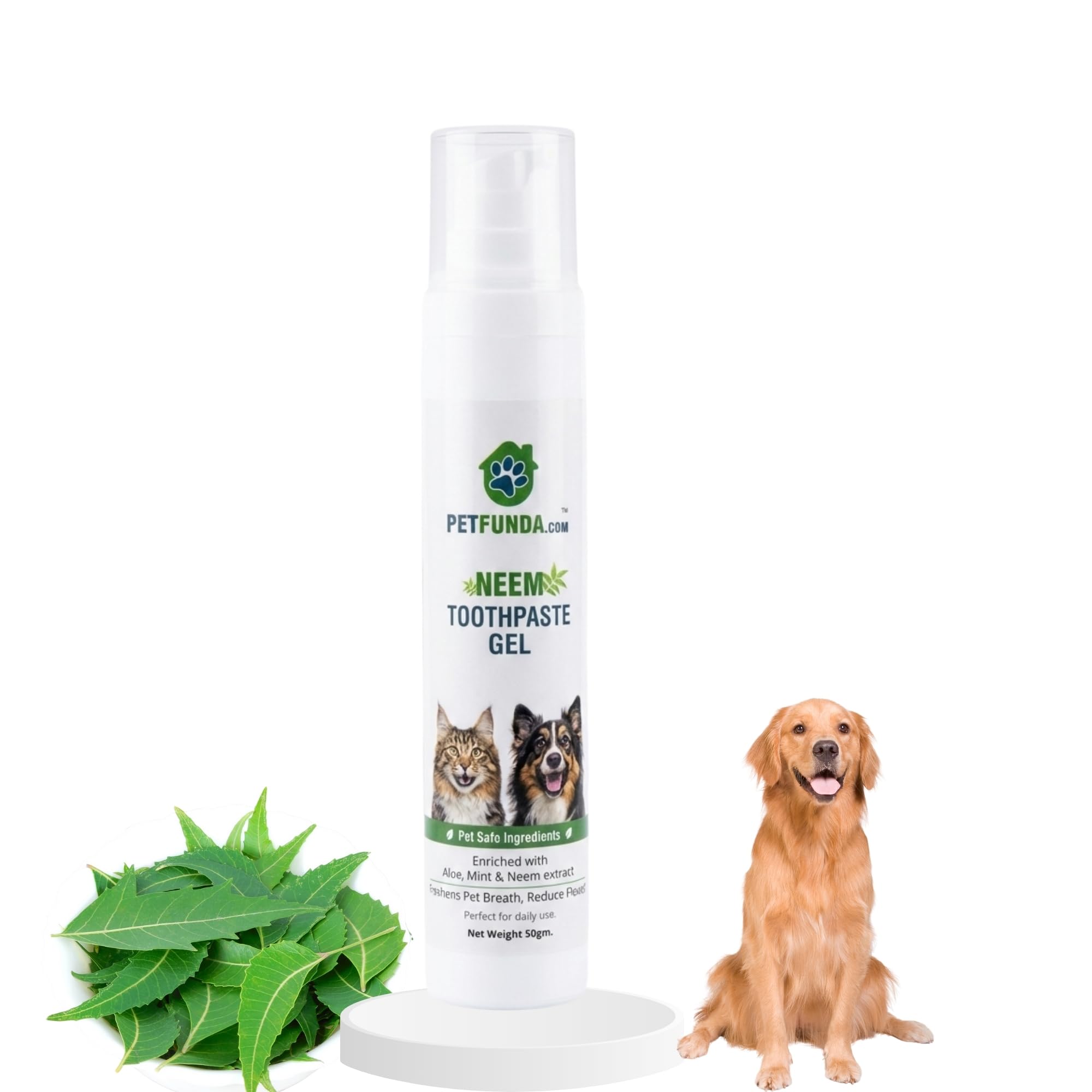 Petfunda Dog Toothpaste & Cat Toothpaste Gel - Neem, Aloe Vera & Mint | Lick Safe, No Rinse | Helps Reduce Bad Breath, Plaque & 