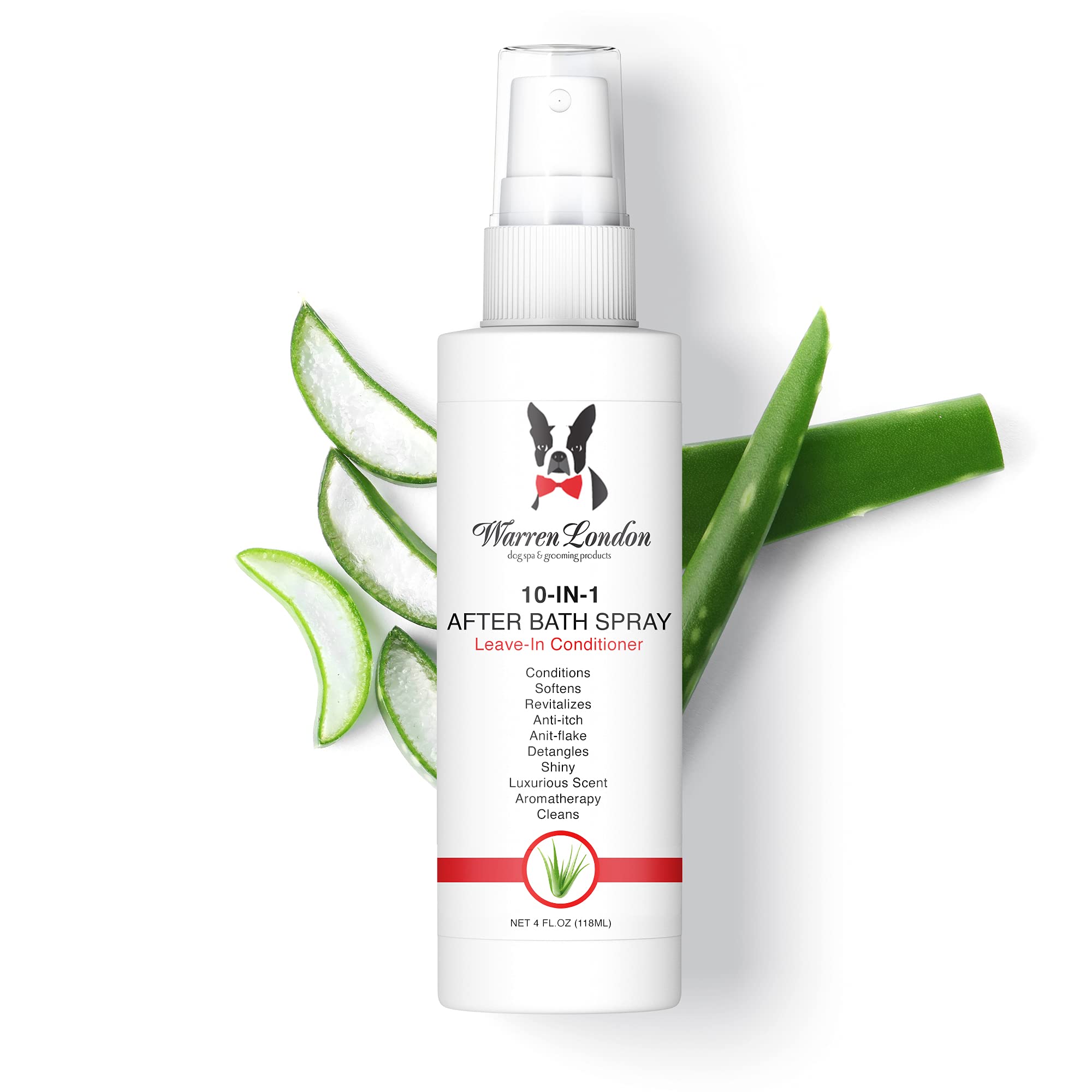 Warren London 10-In-1 After Bath Dog Spray | Dog Leave In Conditioner And Detangler Spray | Pet Grooming Spray With Aloe Vera, Silk Amino Acids And Green Tea Extract | Made In Usa | 4Oz