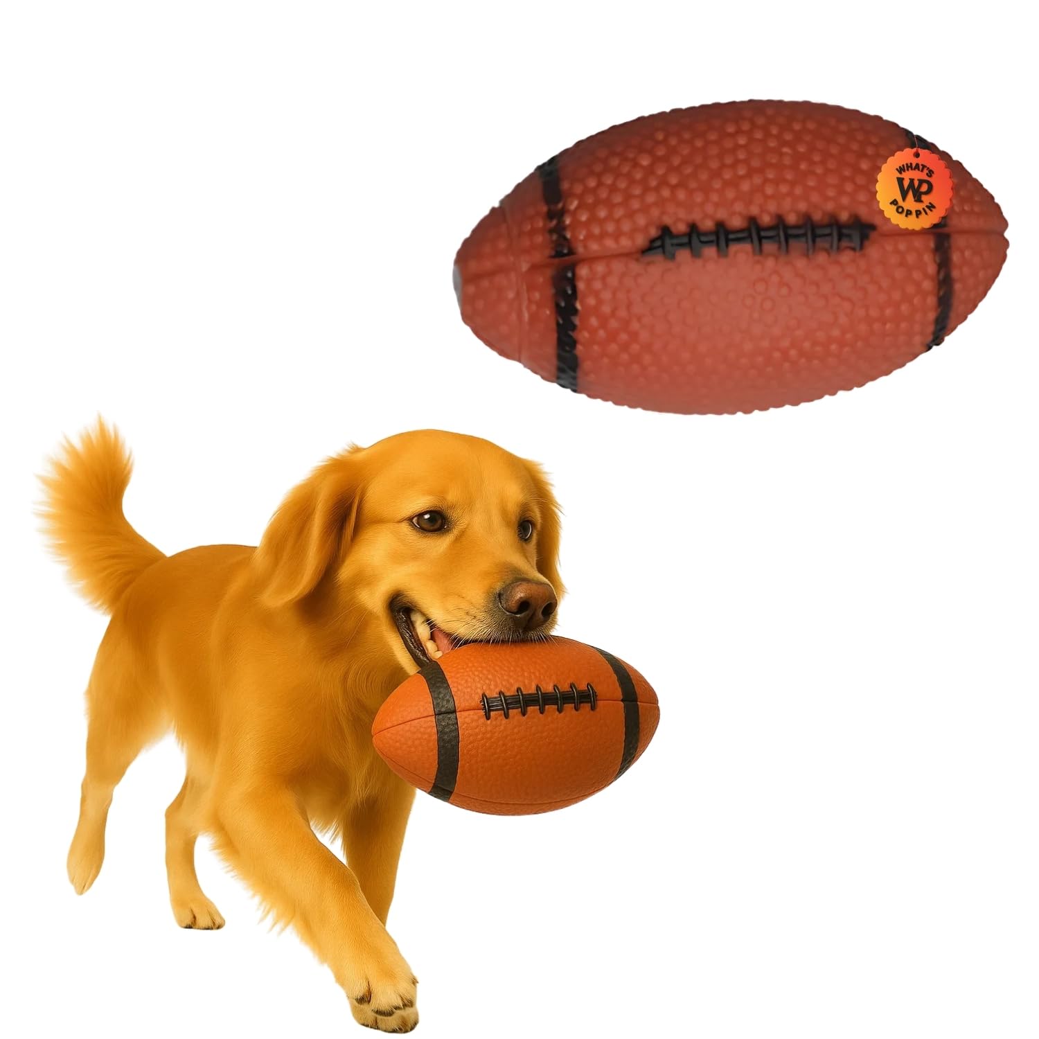 WhatS Poppin Rugby Ball Squeaky Dog Toy | Chew Resistant Fetch Toy For Dogs & Puppies | Textured Design For Dental Health | Int
