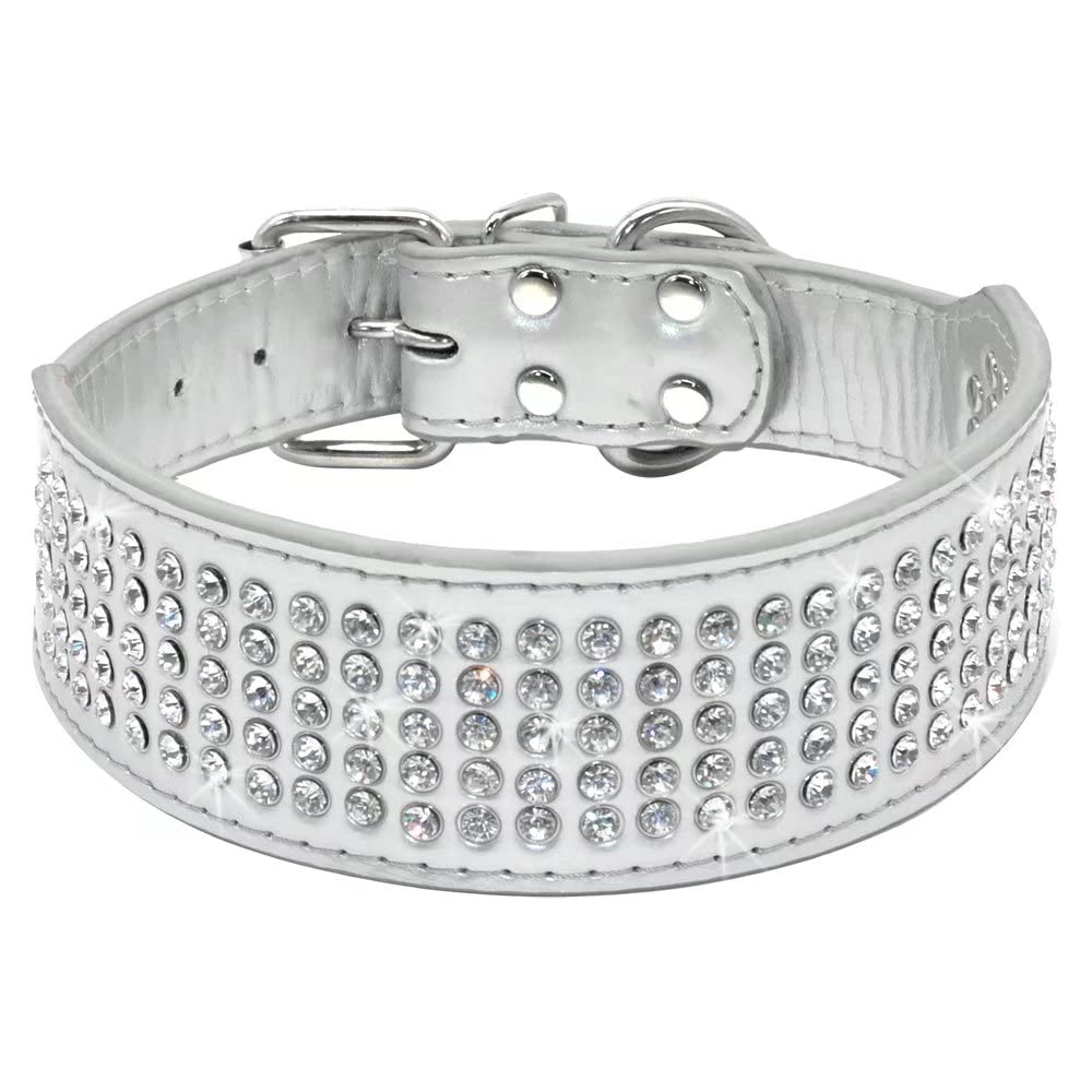 Berry Pet Rhinestones Dog Collars - 2'' Width With 5 Rows Full Sparkly Crystal Diamonds Studded Pu Leather - Beautiful Bling Pet
