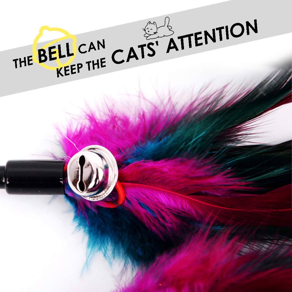 MAIYU Cat Teaser Wand (5 Pack), Metal Wire Spring Cat Toy with Feather and Bell Sucker Cat Teaser Rod Interactive Cat Tease Toys
