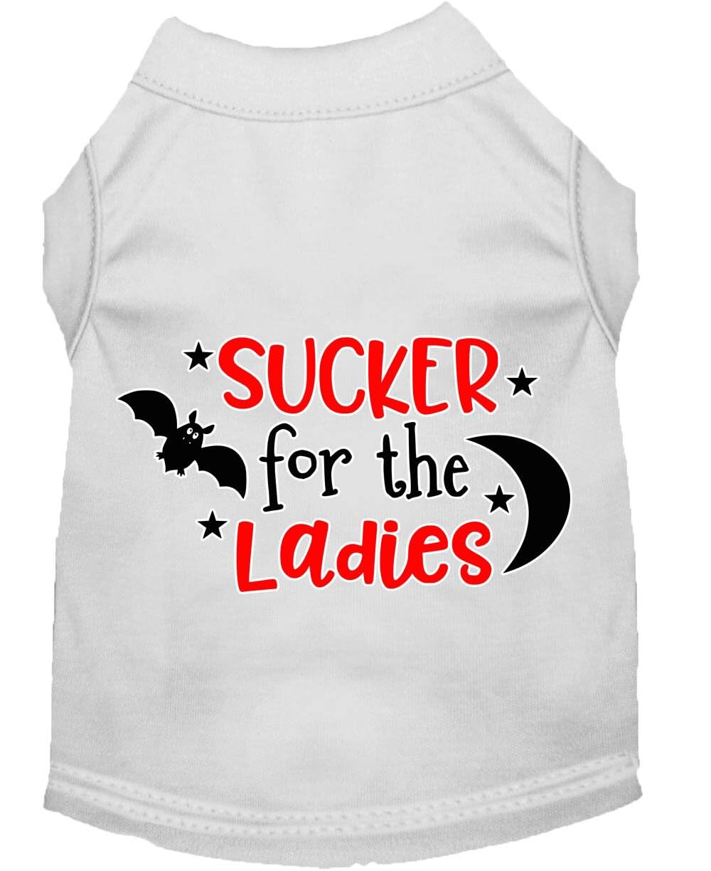 Pet Dog & Cat Shirt Screen Printed, "Sucker For The Ladies" White LG (10-14 lbs.)