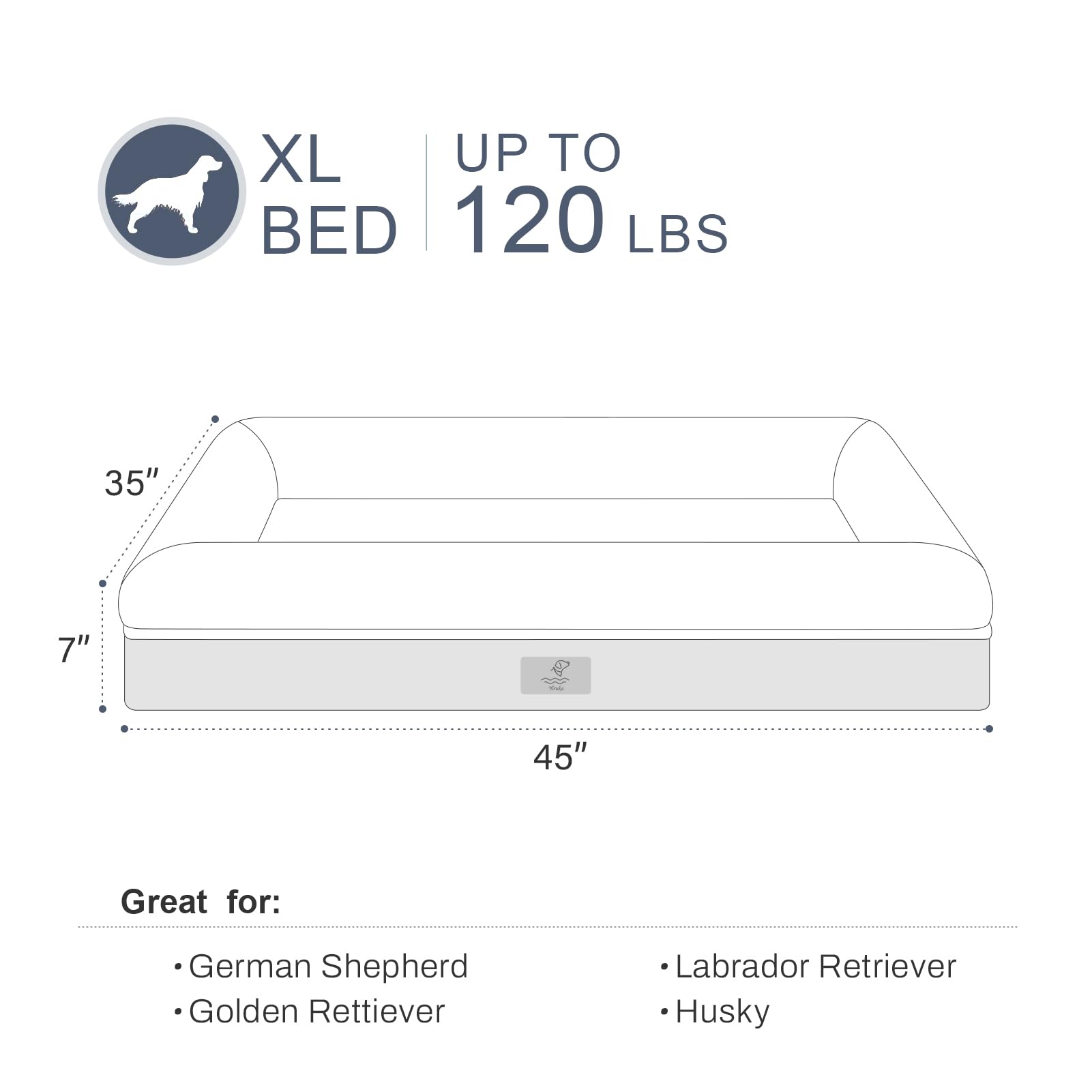 Yiruka Xl Dog Bed, Orthopedic Washable Dog Bed With Removable Cover, Grey Waterproof Extra Large Dog Bed, Dog Beds For Extra Large Sized Dog