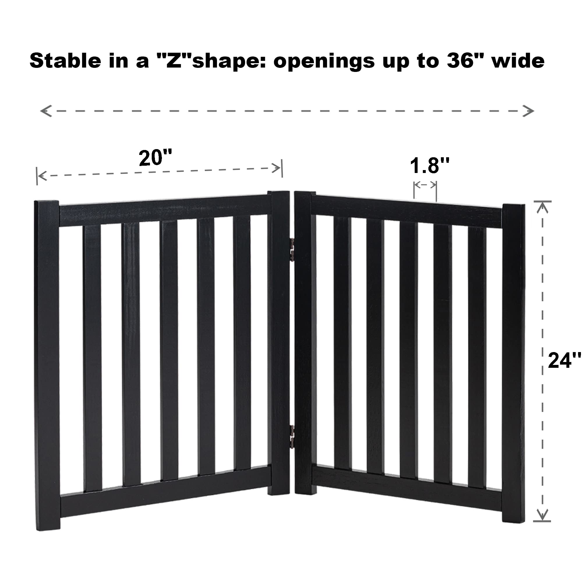 Lzrs 2-Panel Freestanding Adjustable Wooden Dog Gate ?Sturdy, Foldable Natural Solid Hardwood Pet Barrier With Stylish Design For Small Dogs And Narrow Spaces, Black