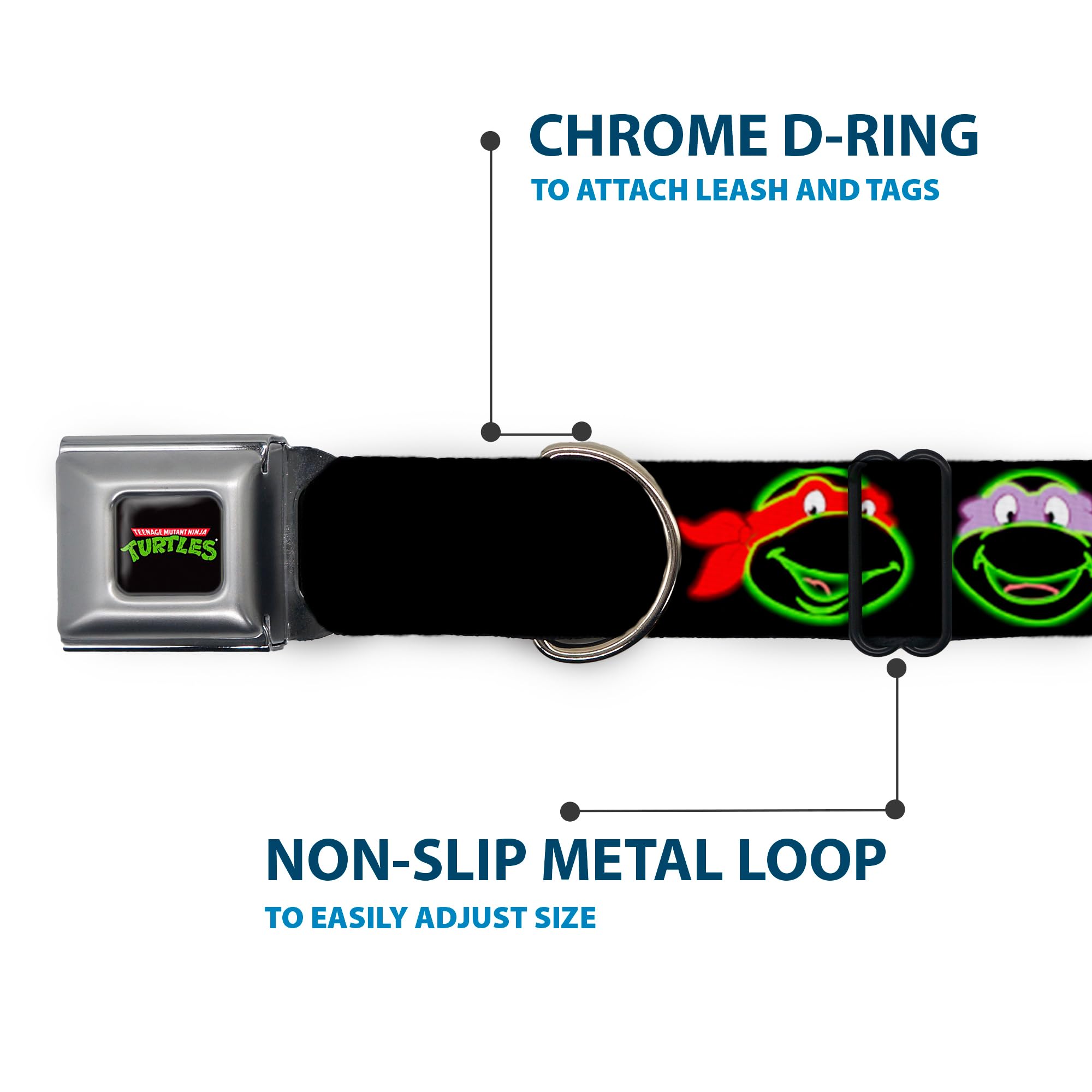 Buckle-Down Seatbelt Buckle Dog Collar - Classic Tmnt Electric Expressions Black/Multi Neon - 1.5' Wide - Fits 16-23' Neck - M