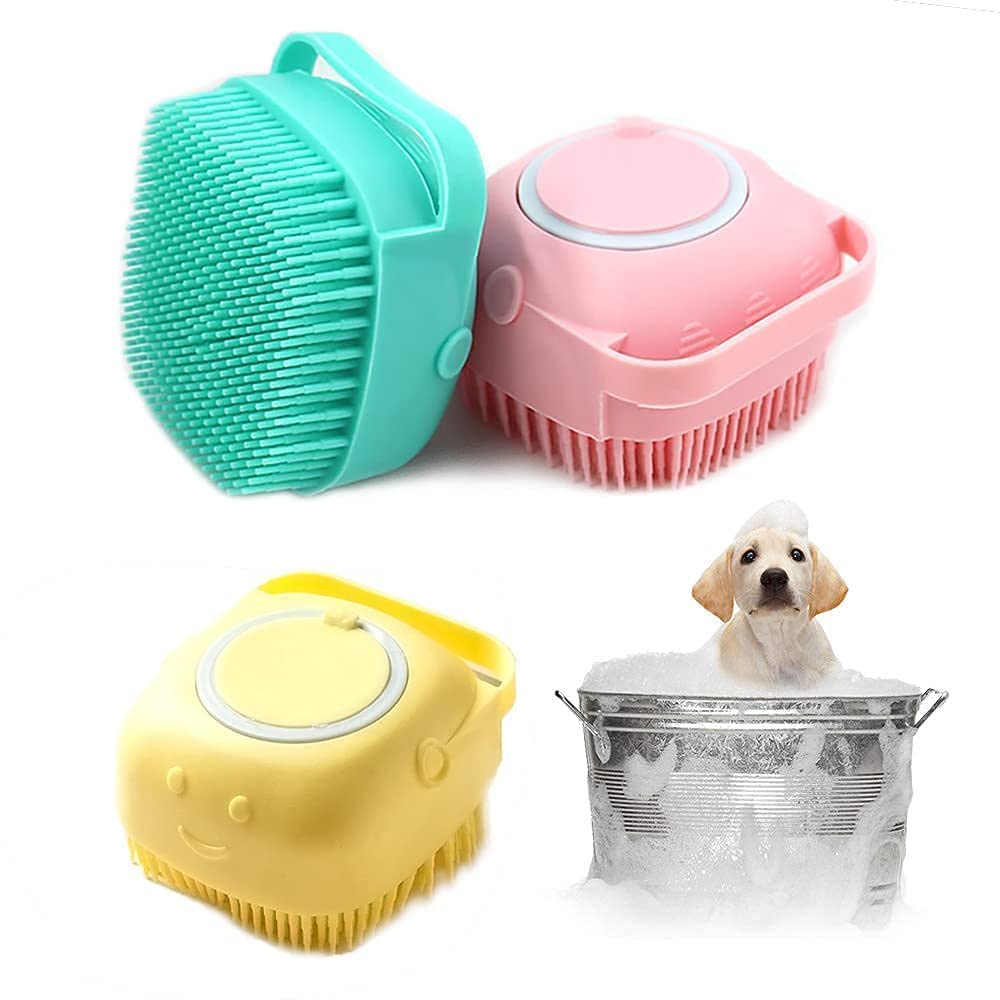 The Pets Company Shampoo Dispenser Brush Soothing Massage Rubber Dog Bath Brush, Soft Silicone Bristle For Dogs And Cats Shower 