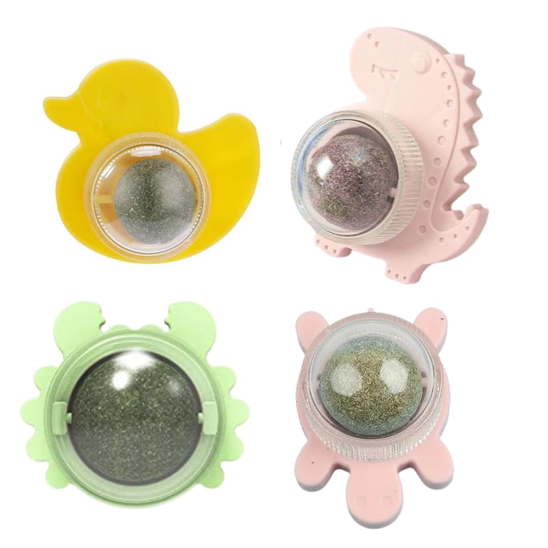 Pet Fun Catnip Wall Mounted Cat Toys For Cats  Rotating Edible Mint & Silvervine Balls For Dental Care, Teeth Cleaning, Licking