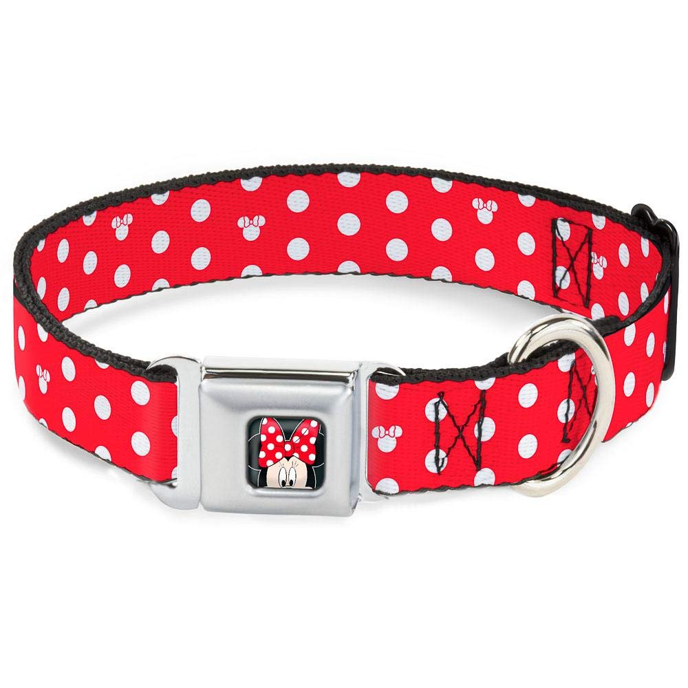 Buckle-Down Seatbelt Buckle Dog Collar - Minnie Mouse Polka Dot/Mini Silhouette Red/White - 1' Wide - Fits 9-15' Neck - Small