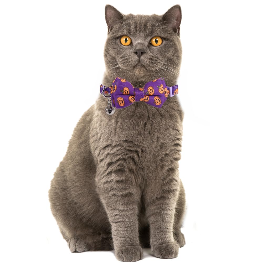 Lamphyface Halloween Cat Collar Breakaway With Cute Bow Tie And Bell Accessories Holiday For Kitty Adjustable Safety