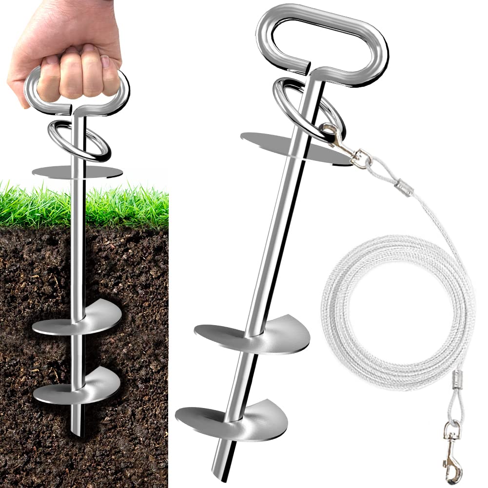 Eurmax Usa Double Lock Heavy Duty Peg Dog Tie Out Bonus 17Ft Dog Tie Out Cable Strong Ground Anchor Kit Holds Large Dogs For Yar
