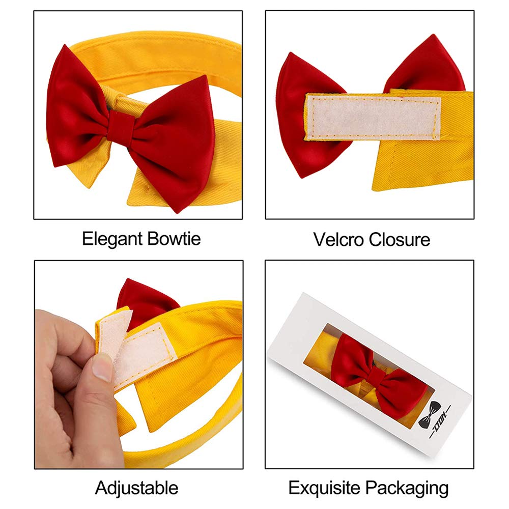 ZTON for Little Puppy, Handcrafted Adjustable Formal Pet Bowtie Collar Neck Tie for Dogs & Cats (L, Yellow+Red)