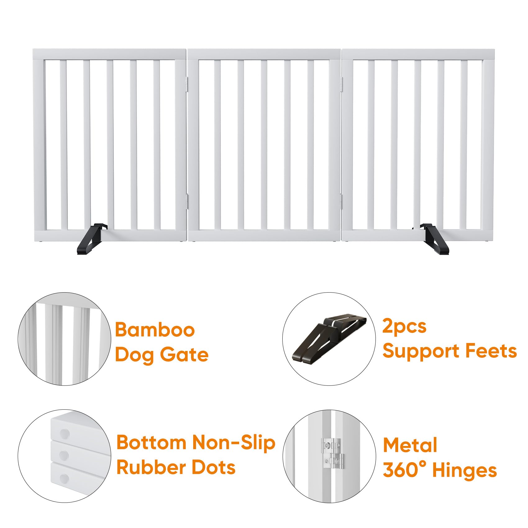 Mino Kesper White 18-55 Wide Pet Gate, Bamboo Dog Gate for Stair, Foldable Dog Gates for Doorways House, Freestanding Pet Gates