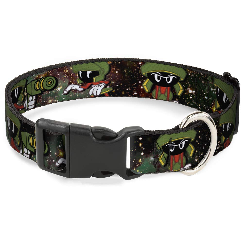 Buckle-Down Dog Collar Plastic Clip Marvin The Martian 4 Poses Galaxy, Multicolor, 1.5 Wide - Fits 16-23 Neck - Medium (
