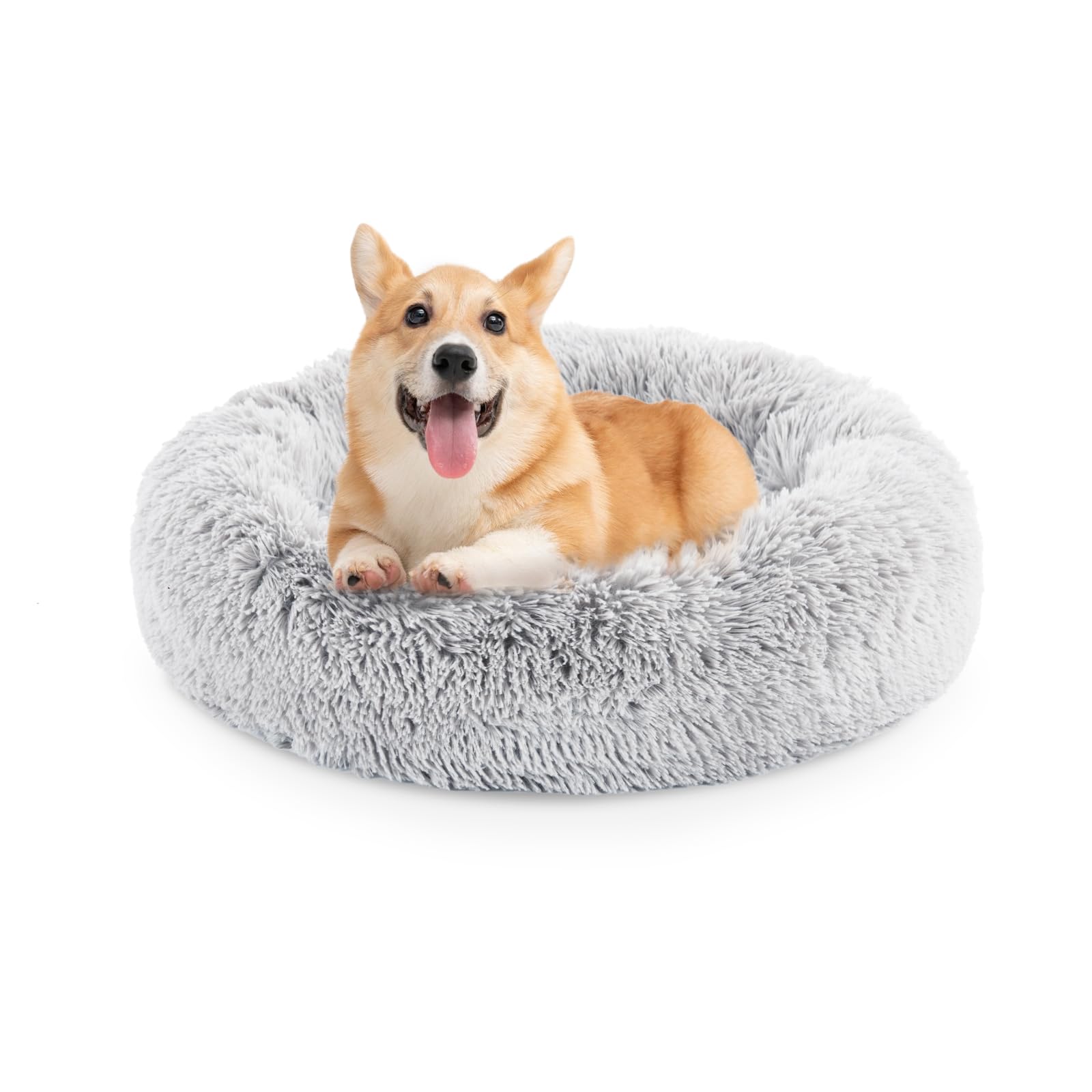 Fluffydream 30 Inch Donut Bed - Calming Dog Bed, Plush Washable, Grey