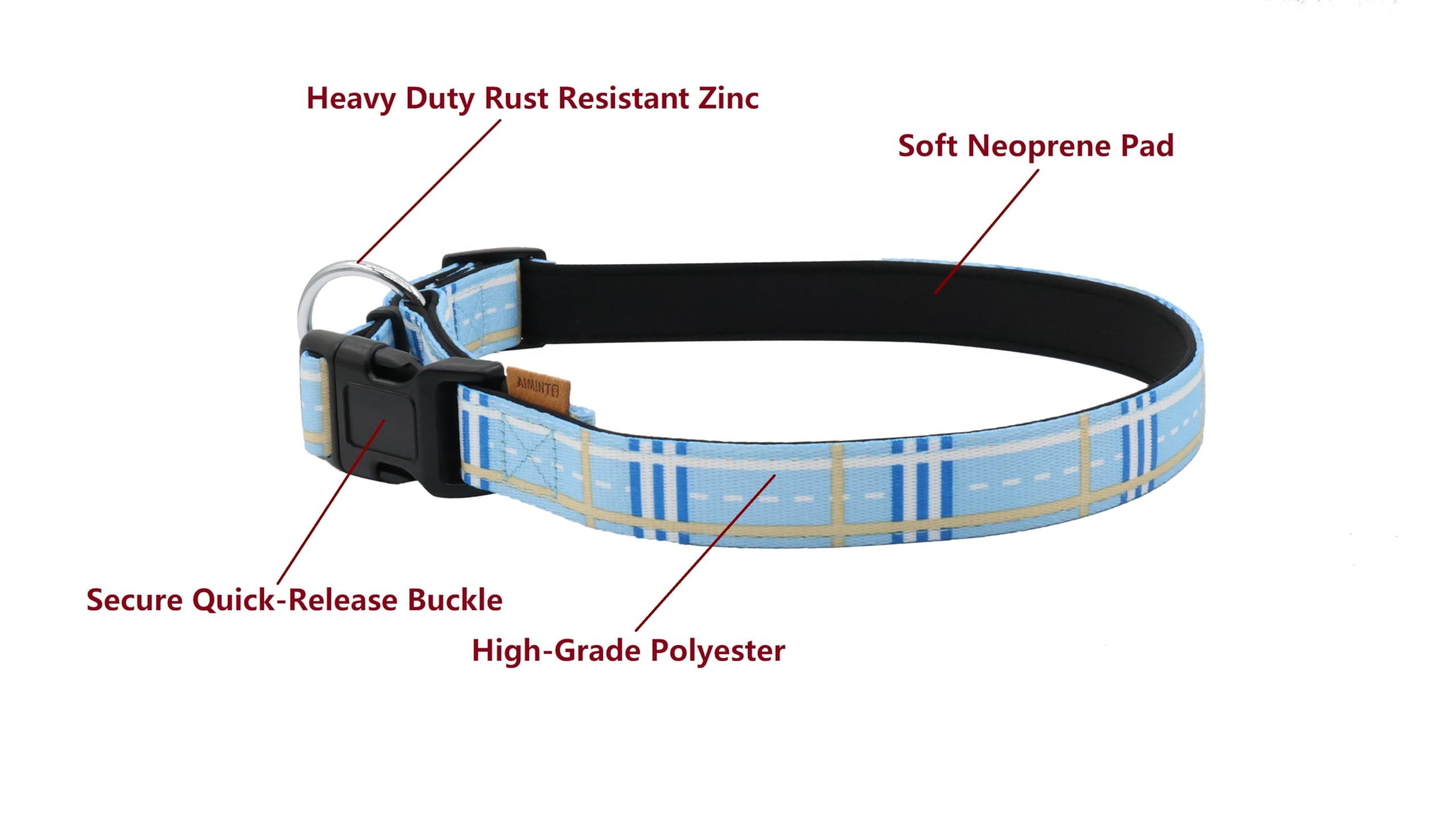 Aiminto Dog Collar, Cute Stripe Pattern, Neoprene Padded And Adjustable Collar With Quick Release Buckle, Reinforced Structure (