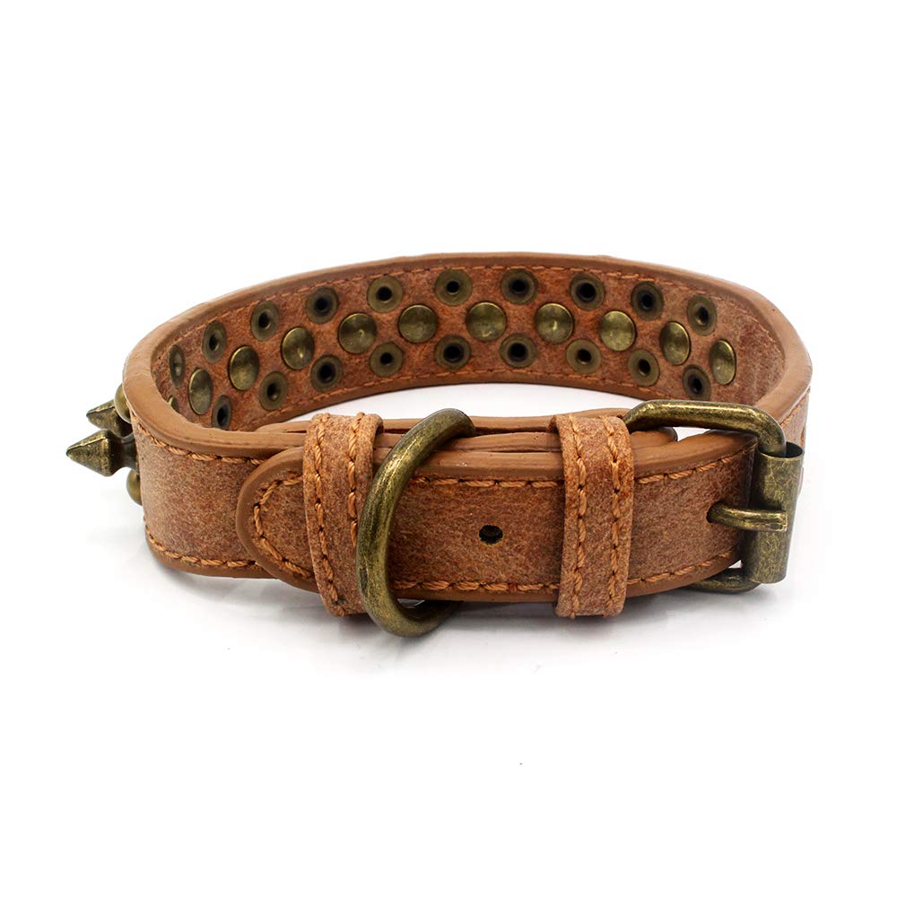 Serijoars Spiked Dog Collar Soft Pu Leather Mushrooms Rivet Spike Studded Dog Collar Adjustable Puppy Collars (S, Brown2)