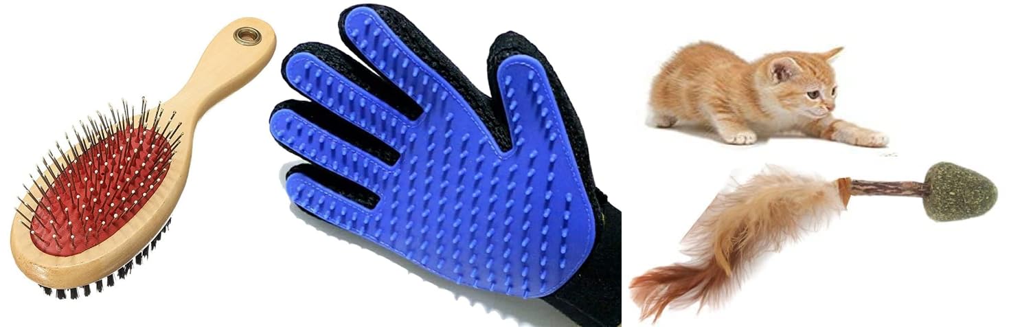 Penta Paws Comb Pack 2 In 1 Pet Grooming Accessories, Massaging And Deshedding For Dogs & Cats And Cat Ball Vine Sticks Catnip E