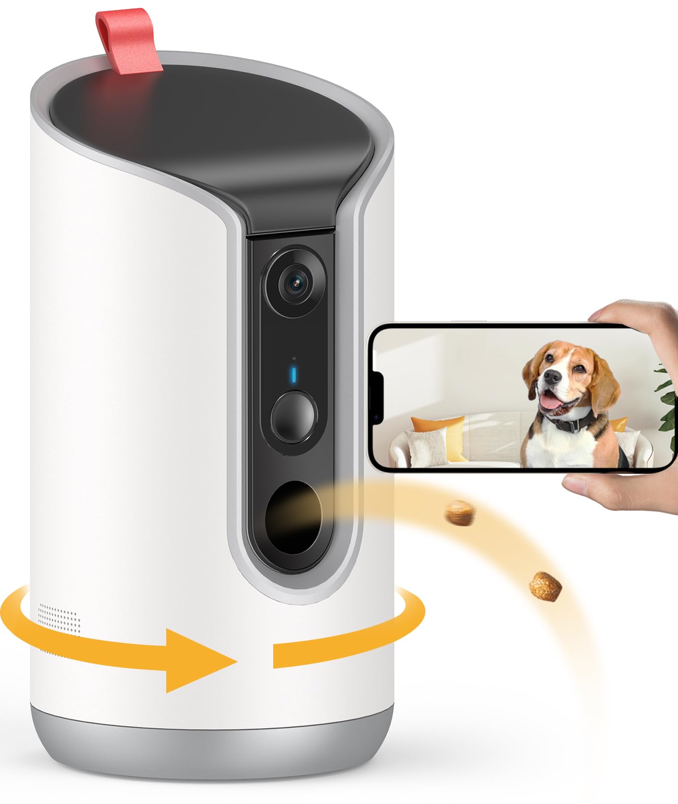 Tkenpro 2K Pet Camera Treat Dispenser, 360°View Dog Camera With Phone App, 5G&2.4G Wifi 2-Way Talk Pet Camera Indoor For Cats Remote Treat Tossing, Motion Alerts, Auto Tracking