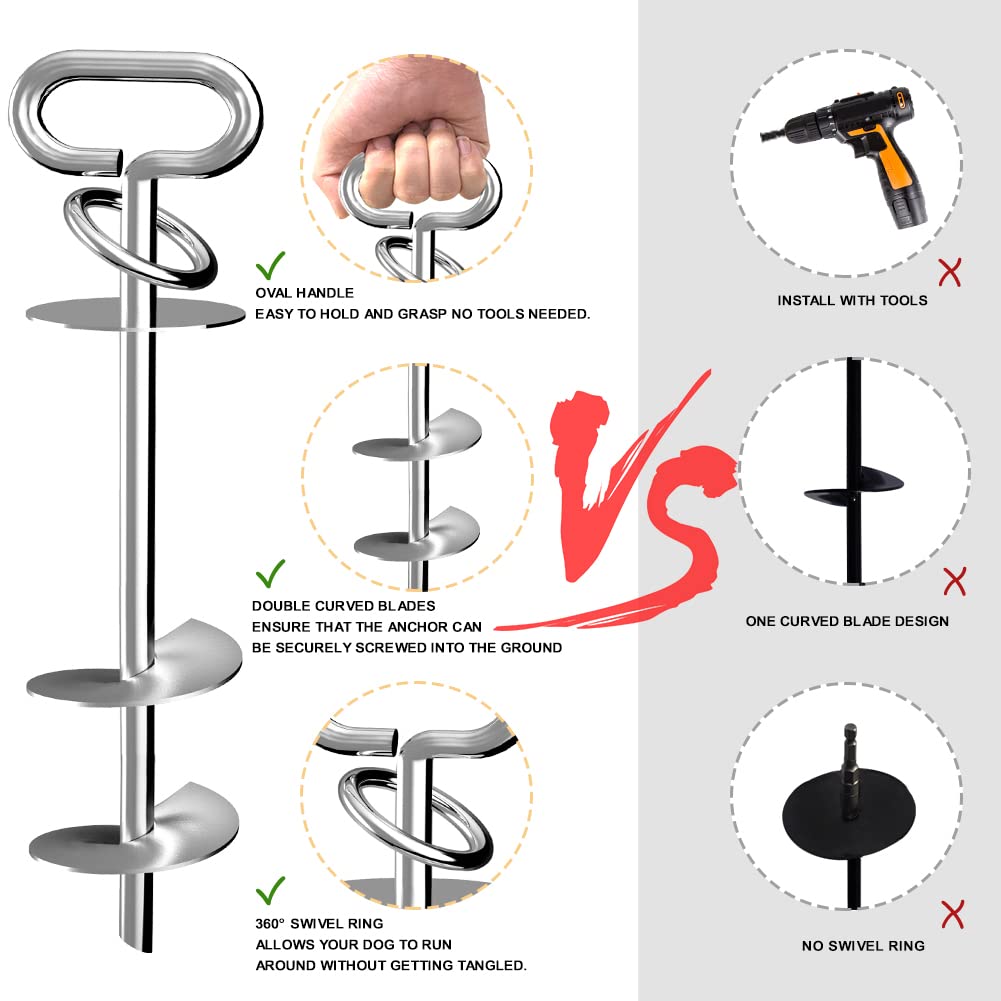 Eurmax Usa Double Lock Heavy Duty Peg Dog Tie Out Bonus 17Ft Dog Tie Out Cable Strong Ground Anchor Kit Holds Large Dogs For Yar