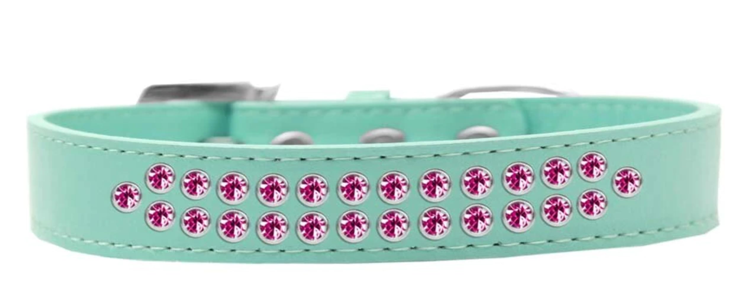 Dog, Puppy & Pet Fashion Collar, Two Row Bright Pink Crystal Rimsets Lavender 16