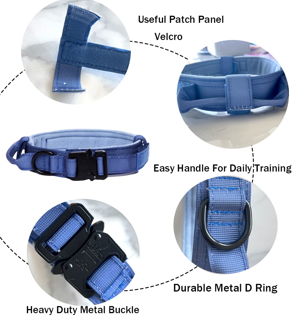 Tactical Dog Collar And Leash Set Tactical Dog Collar With Handle Bungee Leash Adjustable Military Training Nylon Collar Dog Training Collar Leash Set With Control Handle Metal Buckle (Dark Blue Xl