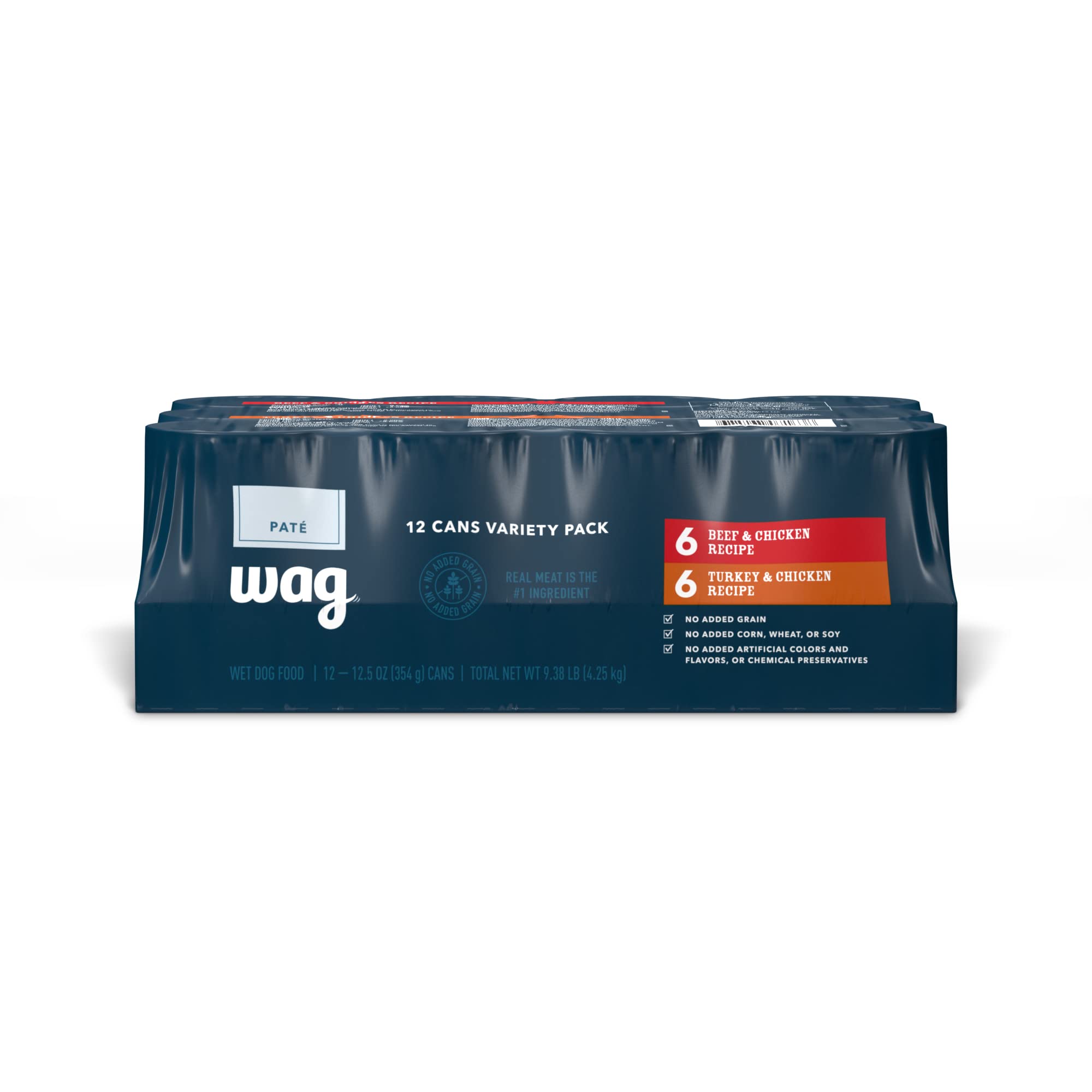 Amazon Brand - Wag Pate Wet Dog Food Variety Pack (Beef & Chicken / Turkey & Chicken), Made with Natural Ingredients, 12.5 oz Ca